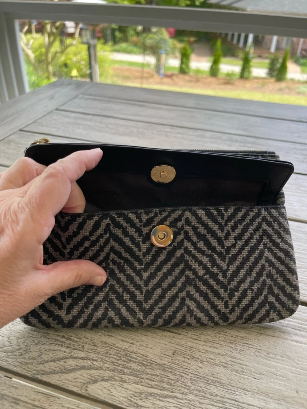 Spartina 449 Maritime Ava Black and Gray Chevron Phone Wristlet